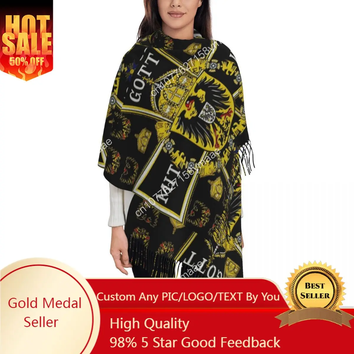 

Custom German Kaiser Imperial Flag Shawl Wraps for Ladies Winter Warm Long Soft Scarf Germany Empire Reversible Shawl Scarves