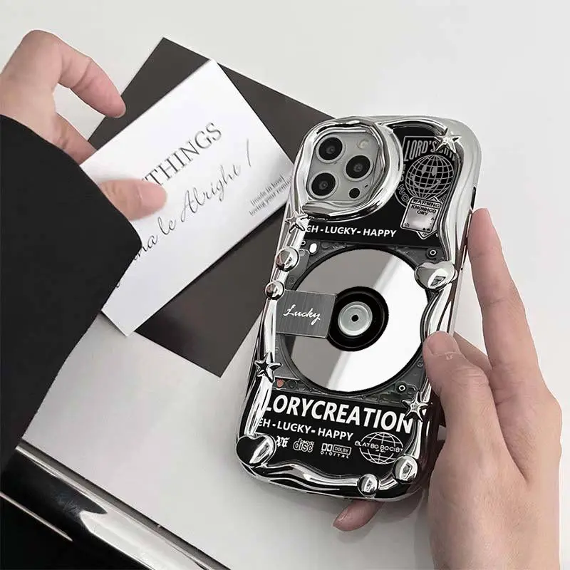 

Fashion IPhone 14 Retro 3D CD Lucky Phone Case FOR IPhone 14 11 13 12 Pro Plus Pro MAX XR XS MINI 14plus Plating Silvery Covers