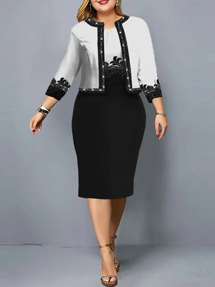 

African Dress Set Clothes Women 3/4 Sleeve Jacket Tops And Dress Suit Autumn New Print Fashion Office Lady African Outfits 2022