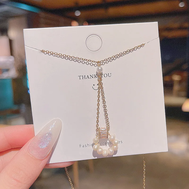 

Korean Trendy Fashionable Pearl Long Tassel Titanium Steel Necklace Women's Geometric Factory Trendy Choker Clavicle