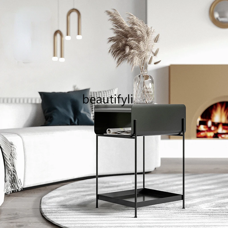 

yj INS Style Sofa Side Table Creative Bedroom and Household Side Cabinet Simple Stone Plate Mini Small Coffee Table