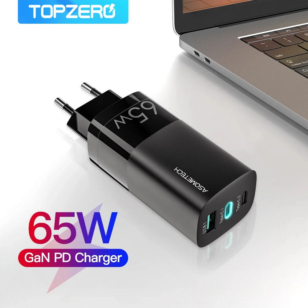 

65W GaN Charger QC3.0 Type C Fast Charging Adapter For iPhone 13 12 11 Pro Max Macbook Pro Xiaomi Mobile Phone PD USB C Charger