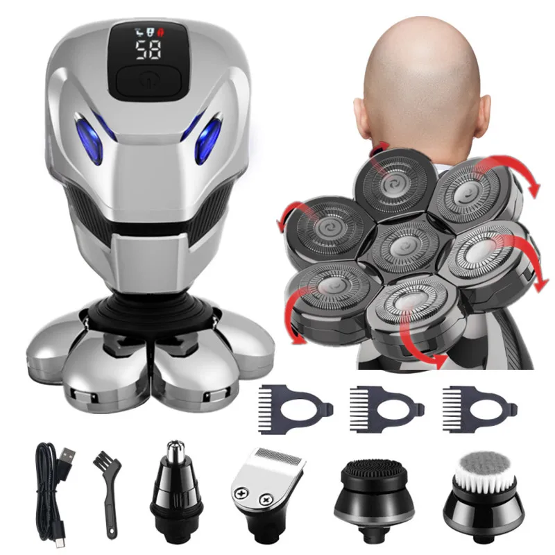 Waterproof Electric Shaver Razor for Men's 7D Head Trimmer Wet and Bald Head Dry Razor Led Display Machine for Shaving Kit