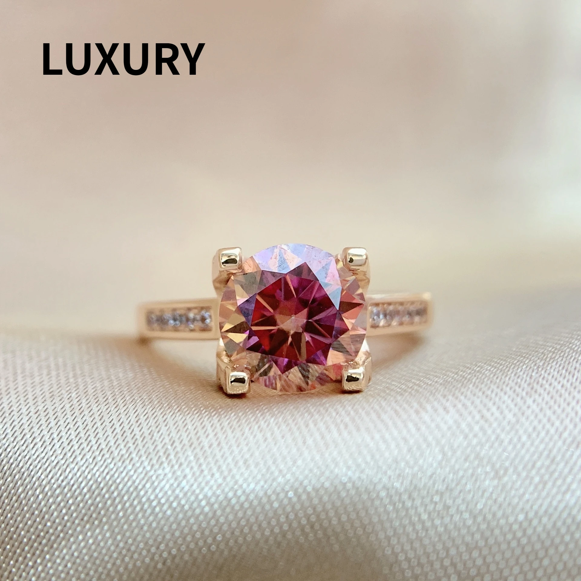 

Luxury S925 Sterling Silver D Color 2ct Colorful Moissanite Ring for Women Men Sparkling Round Cut Fine Jewelry Birty Gift cx983