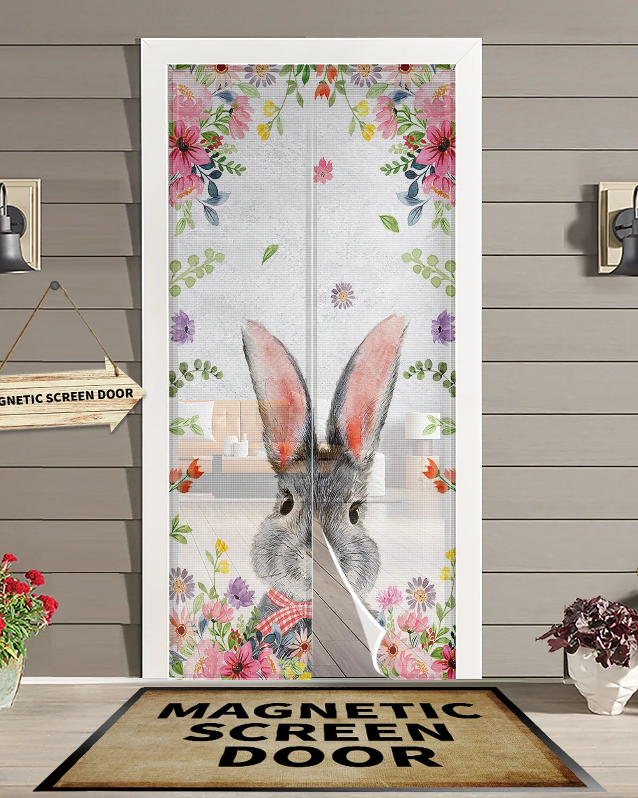 

Весенняя шторка в виде кролика и диких цветов, кухонная Магнитная занавеска с москитной сеткой, летняя, для спальни, защита от насекомых