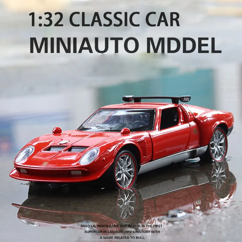 

1:32 Miura Roadster Alloy Sports Car Model Diecast Metal Toy Vehicles Car Model Simulation Sound Light Collection Chlidren Gifts