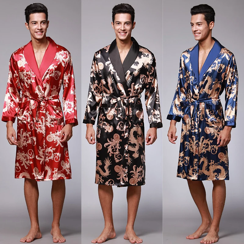 

Модель 2023 года Ранняя весна, искусство дракона и журавлей для мужчин, китайский Мужской Атласный шелковый халат, повседневная одежда для сна, большой размер L, XL, XXL, XXXL