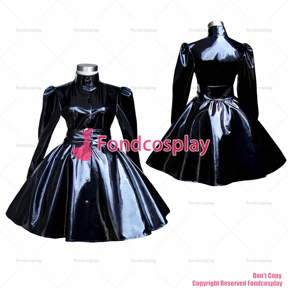 

fondcosplay adult sexy cross dressing sissy maid short Gothic Lolita Punk Black heavy Pvc Dress Costume CD/TV[G278]