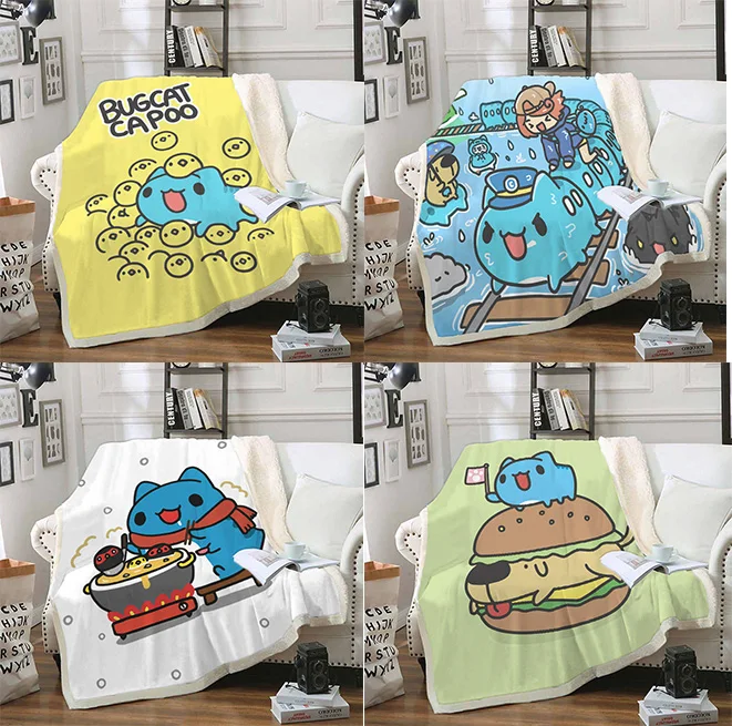 

Throw Blanket Bugcat Capoo Cartoon 3D Plush Double-layer Blanket Bedspread For Kids Girls Warm Travel Blanket Couch Quilt Cover