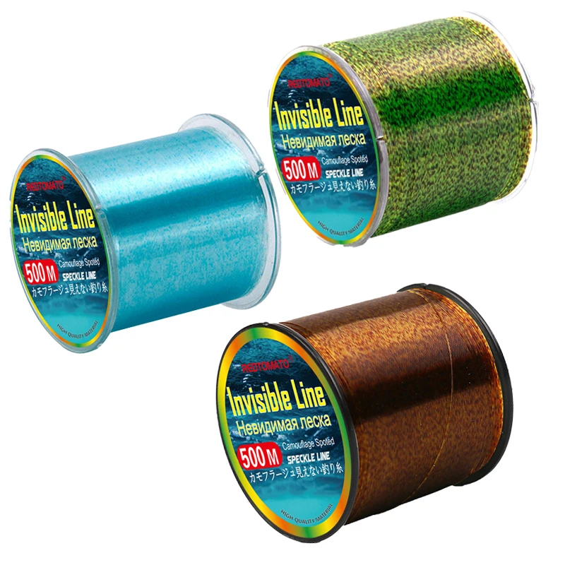 500m Spotted Fishing Line Gold/Green/Blue 3D Bionic Invisible Monofilament Nylon Speckle Fluorocarbon Coated Line Fishing Goods