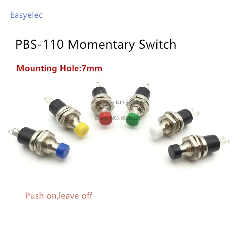 

High Quality 100PCS PBS-110 PBS-105 No Lock Switch/Self-resetting Push Button Switch N/O N/C Mounting Hole 7mm