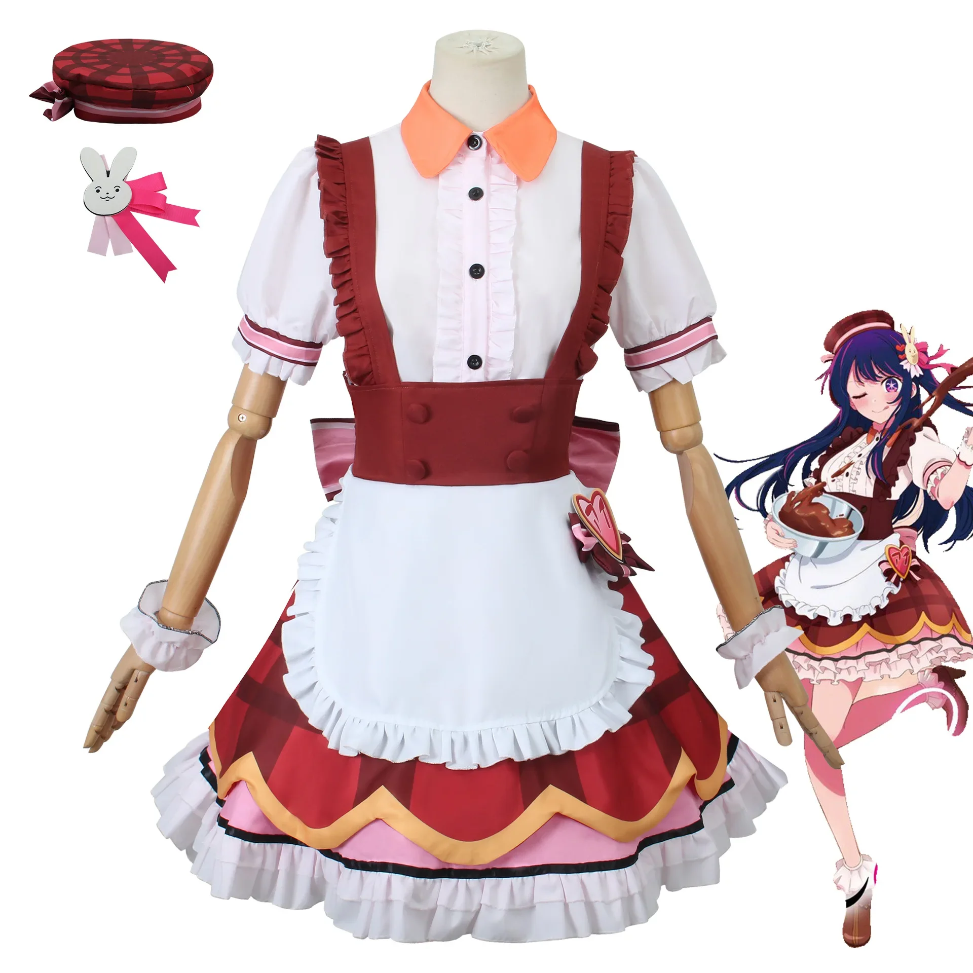 Disfraz de Anime Oshi No Ko Hoshino Ai для женщин костюм мукаМы Лолиты vestido sirvienta sombrero Uniform nuevo