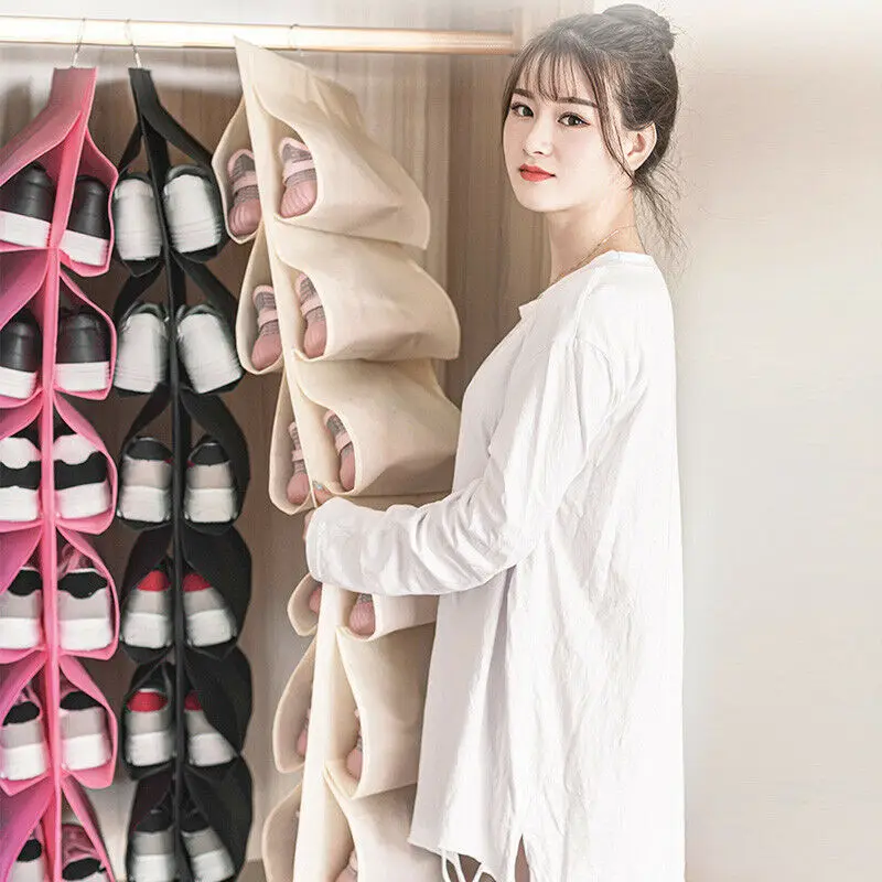 

12 Pockets Folding Hanging Shoes Rack Hanger Household Cabinet Shoes Storage Shelf Organizer Bag