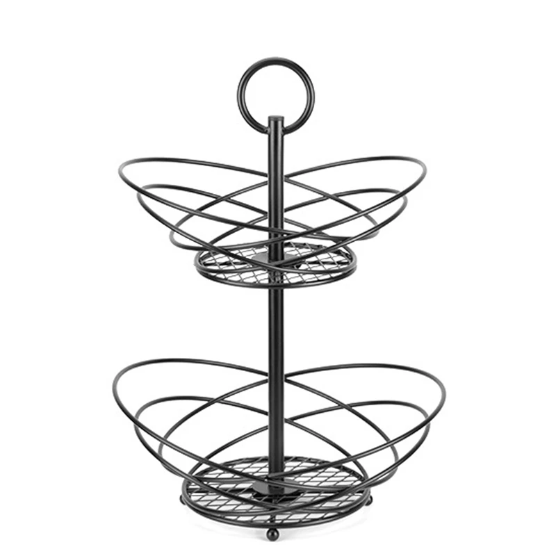 

2 Tier Fruit Basket Bowl For Countertops, Kitchen Counters Detachable Metal Fruit Basket With Handle