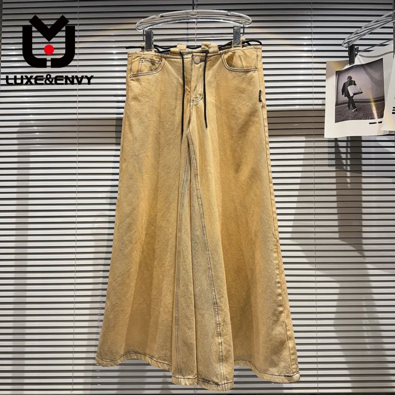 

Женские свободные джинсы люкс & ENVY, повседневные однотонные брюки с высокой талией и завязками, с широкими штанинами, осень 2023