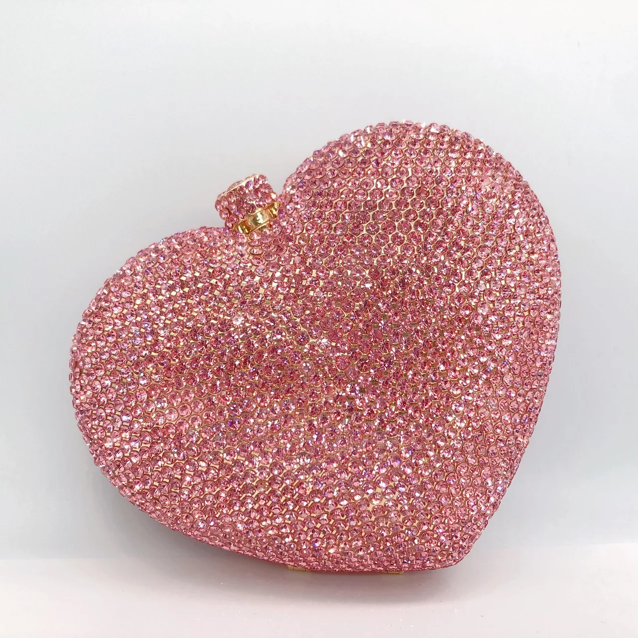 

Luxury Pink Heart-Shape Diamond Wedding Clutch New Crystal Evening Bag Bling Dinner Banquet Clutches Rhinestone Party Handbags