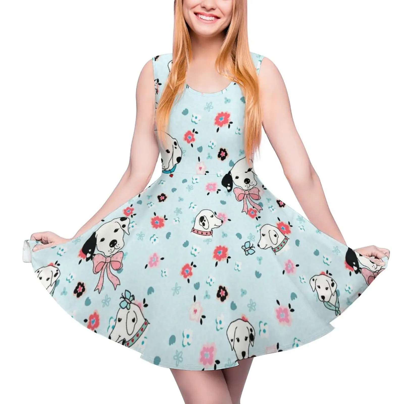

Cute Dalmatian Puppy Dress High Waist Floral Print Korean Fashion Dresses Summer Lady Oversize Beach Trendy Skate Dress 4XL 5XL