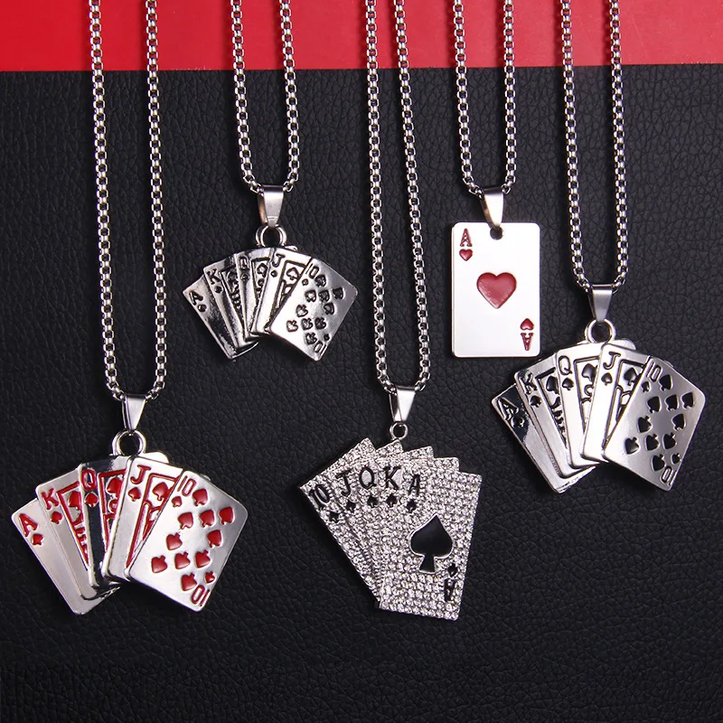 

Men Statement Poker Lucky Ace of Spades Pendant Necklace Red Black Silver Color Stainless Steel Jewelry Fortune Playing Cards