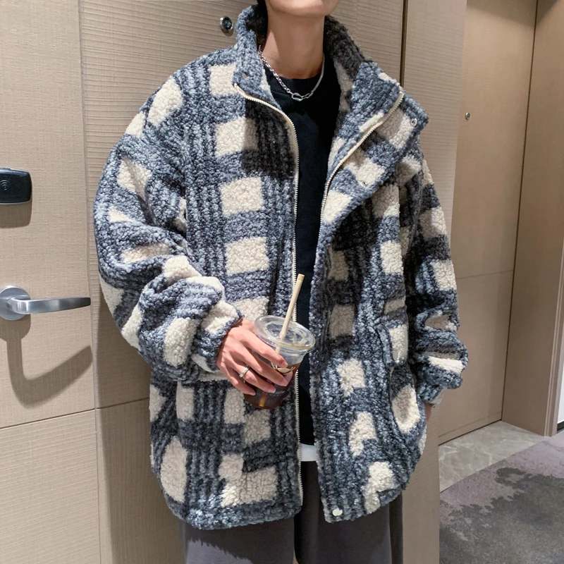 Новая зимняя утепленная клетчатая теплая куртка большого размера Мужская