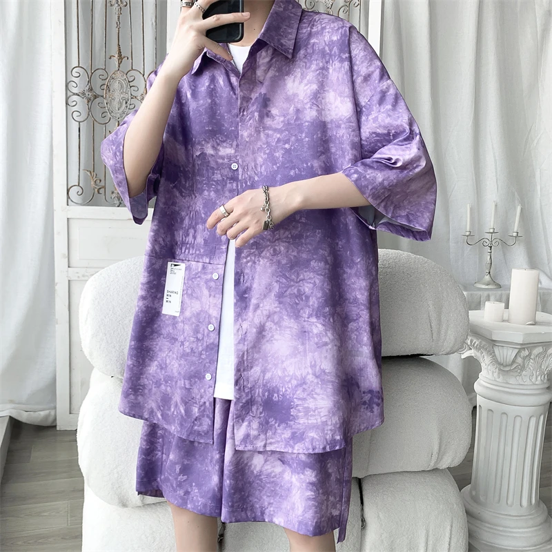 

Summer Printed Loose Suit Men's Short Sleeve Shirt Shorts Plus Size Two-piece Sets Men Clothing Suits