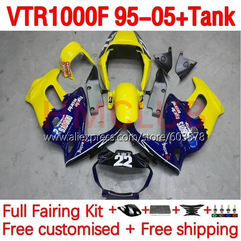 

+ Бак для HONDA SuperHawk VTR1000 желто-синий VTR 1000 F 1000F VTR1000F 95 96 97 98 99 00 2001 2002 2003 2005 обтекатель 185No.10