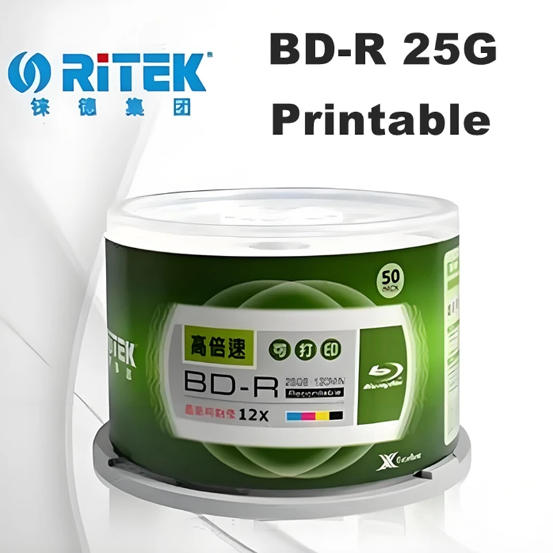 Фото 50 шт./кор. Ritek BD-R 25 ГБ пустой диск для печати Blu-ray 1-12X 130 минут записывающий диск Blu-ray №1