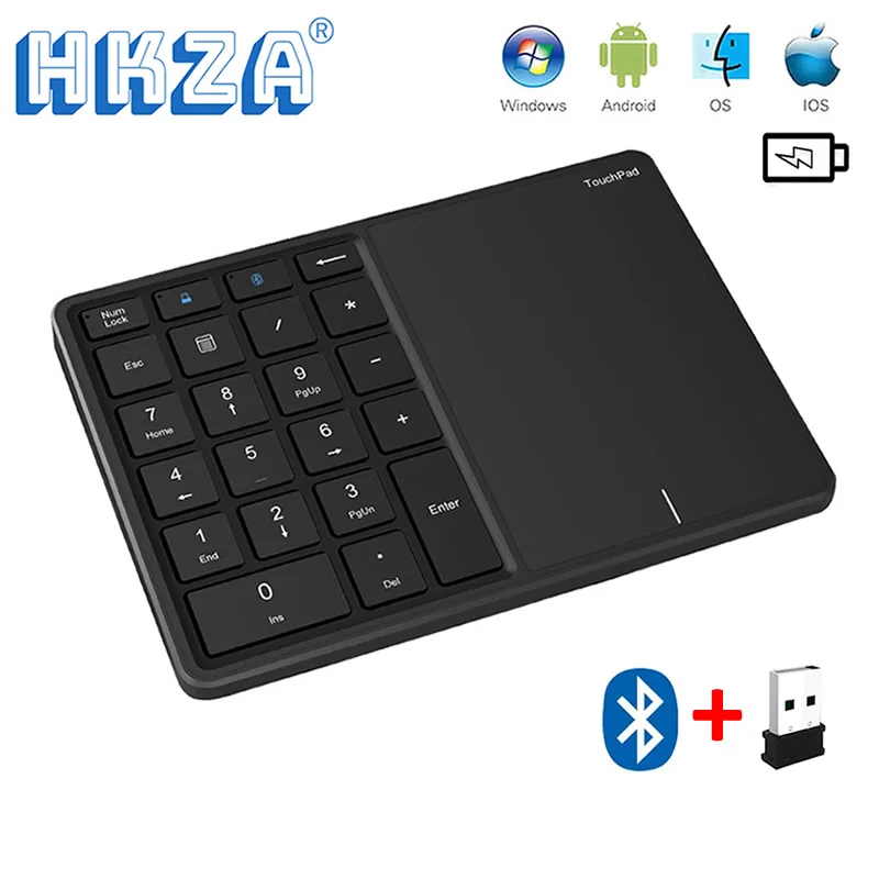 HKZA Mini 2.4G Bluetooth Keyboard Numeric Keypad 22 Keys Digital Keyboard with Touchpad for Windows IOS Mac OS Android PC Tablet