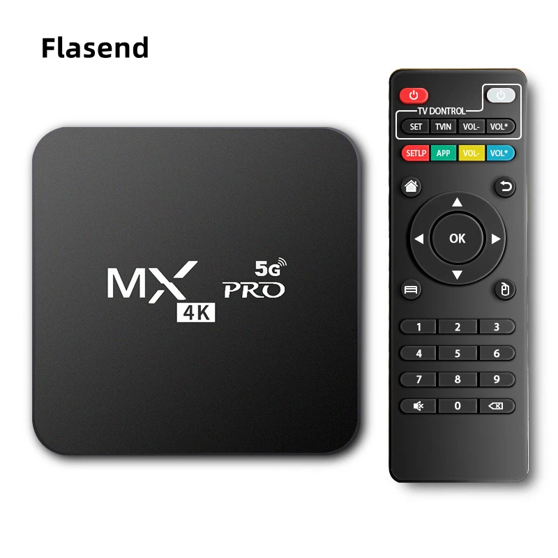Hot Sales Flasend Pro 4K 4G &5G WiFi Internet Free TV Channels S905L Smart 16G/ 32G/ 64G/128G Set Top TV Android11 TV Box