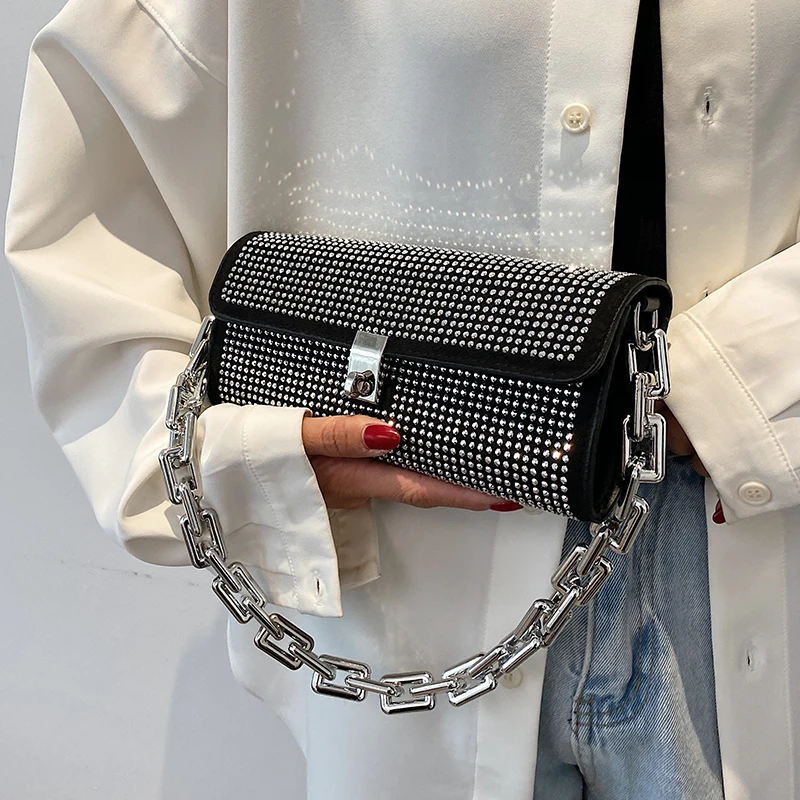 

Popular bright diamond messenger bag small bag high sense of foreign temperament chain one shoulder small square bag