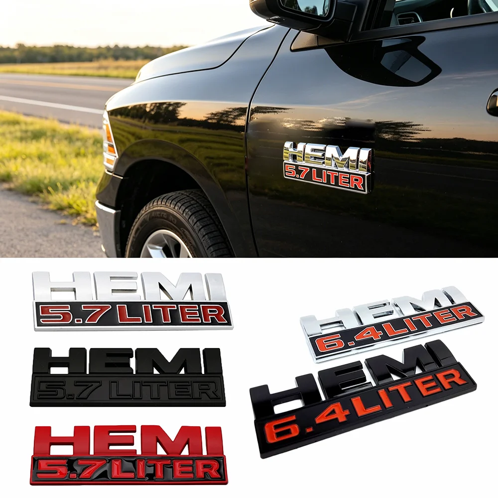 Фото Эмблема HEMI 5.7L 6.4L для Dodge Ram 1500 2500 Challenger Charger, наклейка-логотип на боковое крыло автомобиля, аксессуары для экстерьера авто №1
