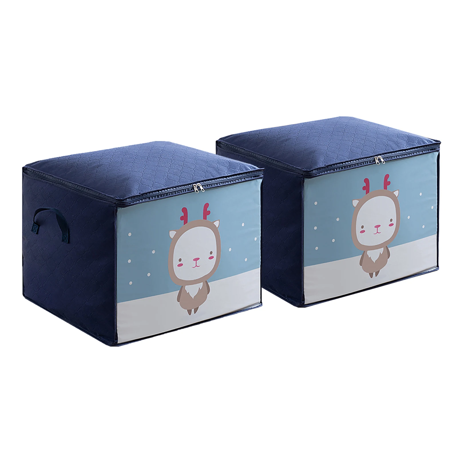 

2pcs Zipper Cartoon Portable Closet Pillow Quilt Blanket Multipurpose Foldable Storage Bag Box Large Capacity Clothes Organizer