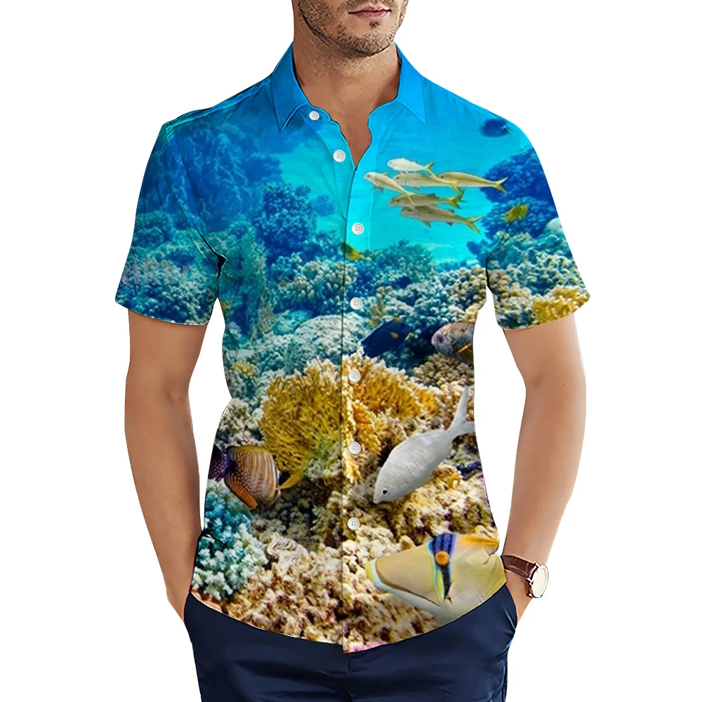 

Hawaiian Shirts Funny Cute Marine Life Dolphin Starfish 3D Printed Casual Shirts for Man Summer Short Sleeve Tops Camisas