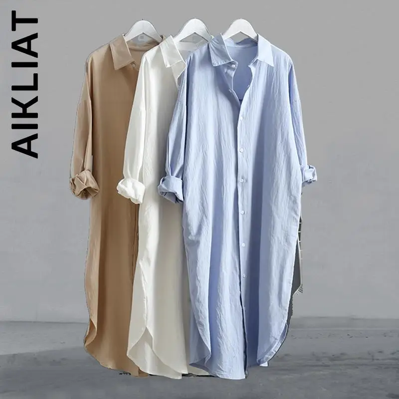 

Aikliat Dress New Women White Linen Cotton Shirt Dress Elastic Elegant Dresses Holiday Chic Dress Woman Vestidos Female