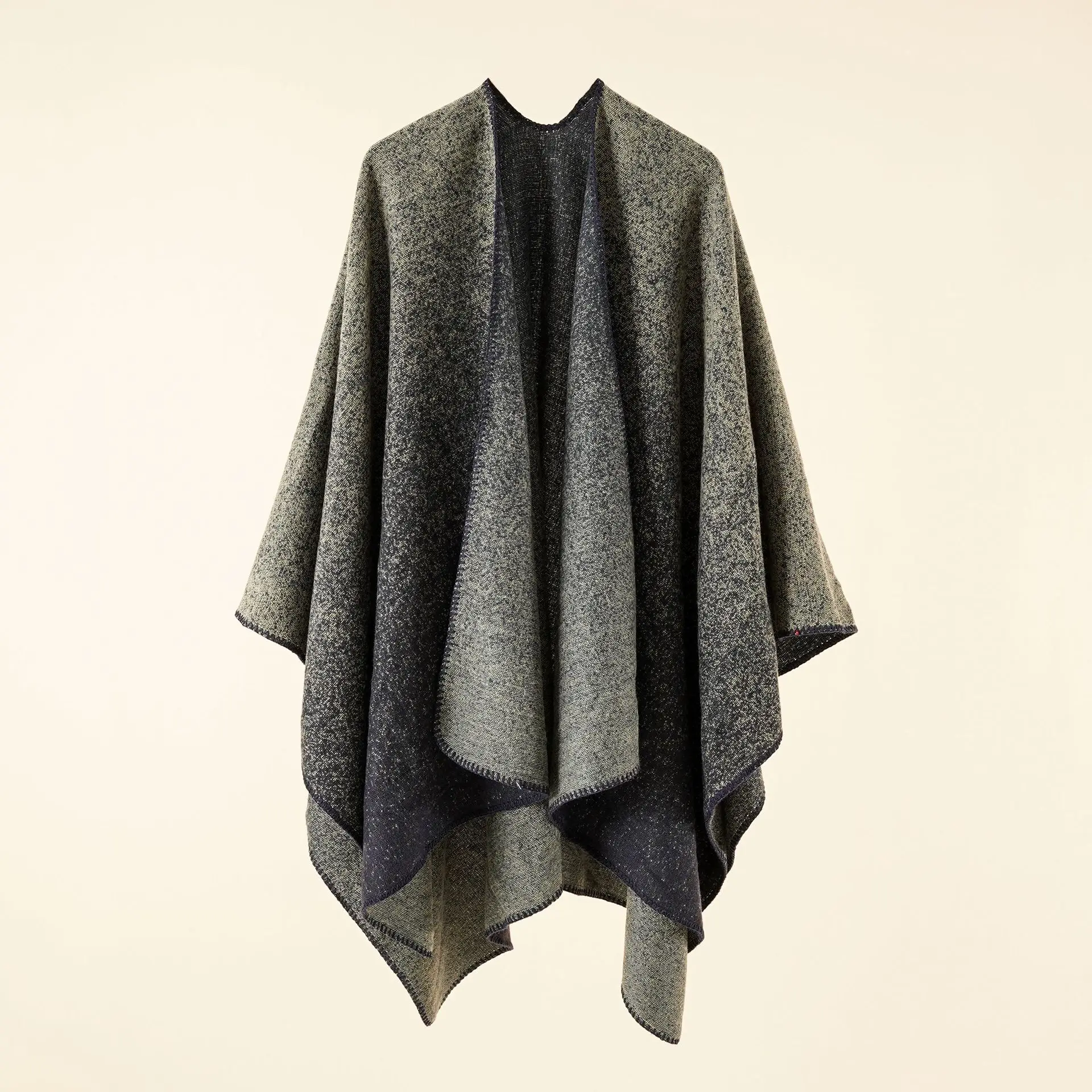 2022 Autumn Winter New Street Solid Color Gradient Herringbone Imitation Cashmere Warm Shawl Cloak Poncho Capes Navy