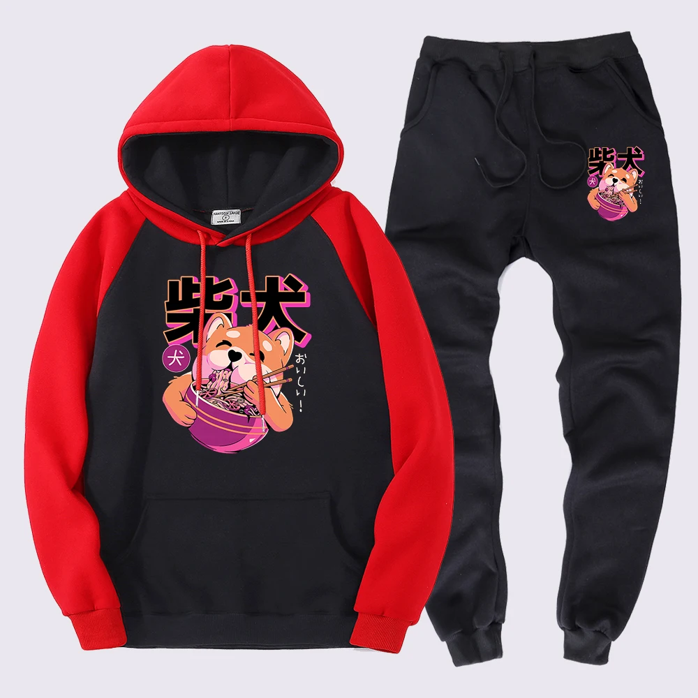 

Cute Shiba Inu Ramen Noodles Printed Men Hoody Trend Pocket Pullovers Outdoor Warm Simple Sweatwear Autumn Hooded Sport Suits