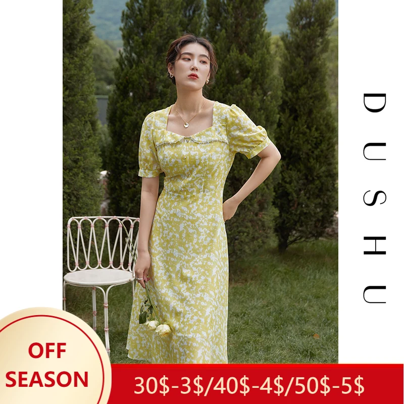 

Платье DUSHU женское офисное свободное с жемчужинами, французское кружевное ретро-платье с высокой талией, цветочным принтом и пышными рукава...