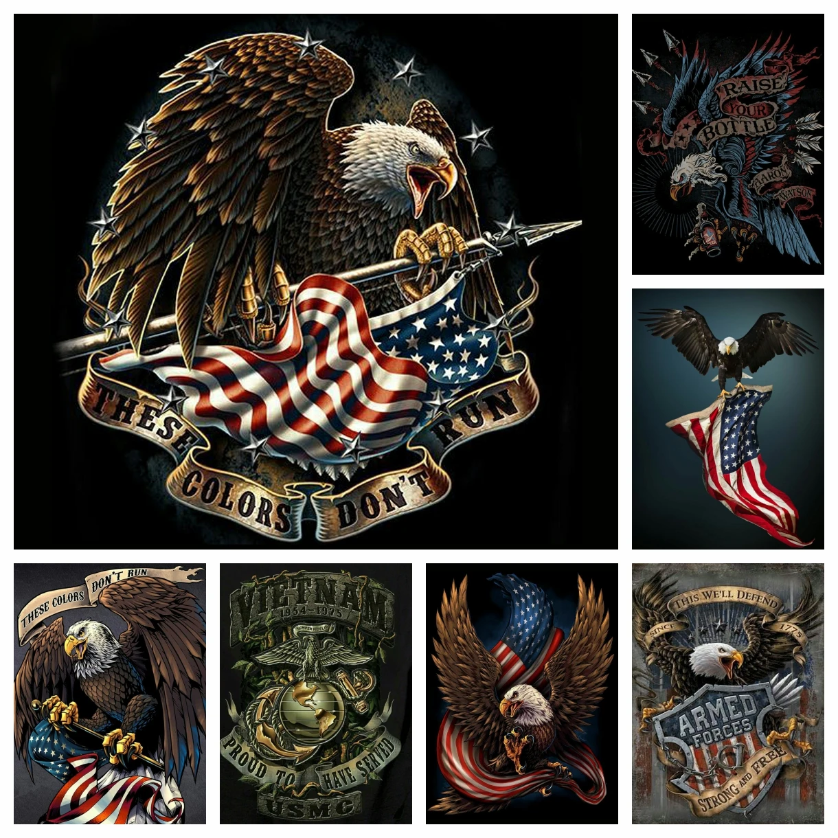 American Flag Eagle Picture 5d Diamond Painting Armed Forces Poster Diy Mosaic Cross Stitch Art Home Decoration Gift Set