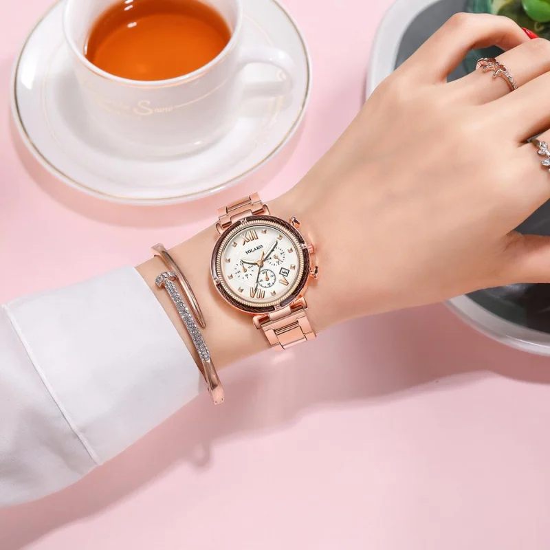 

Women Roman Calendar Watches Fashion Shining Ladies Wristwatches Luxury Purple Stainless Steel Female Quartz Watch Clock