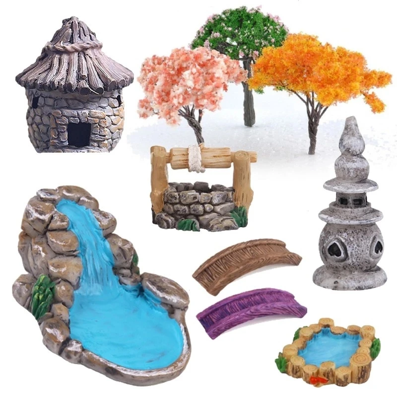 

Miniature Lighthouse Water Well Bridge Moss Figurines/ Fairy Garden Crafts Gifts/ DIY Ornament Vintage Garden Ornament Decor