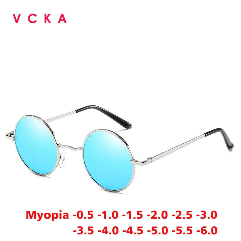VCKA Men Myopia Sunglasses Women Retro Punk Style Round Metal Frame Sun Glasses Fashion Prescription Eyewear -0.5 to -6.0