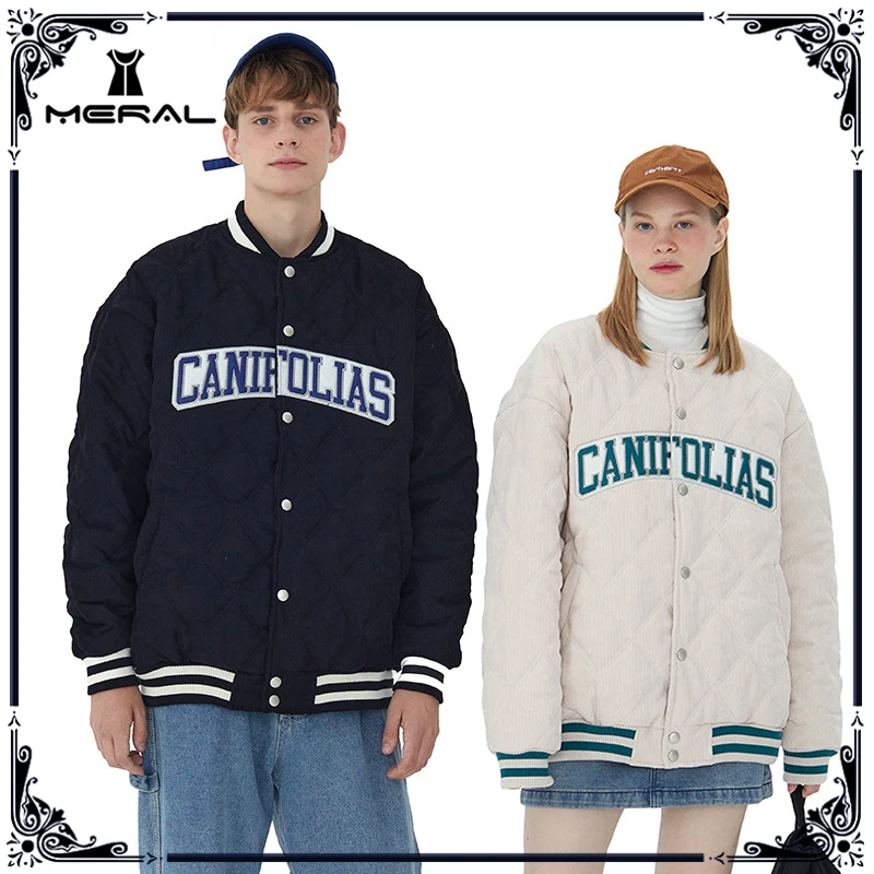 

MERAL Women's Jacket Oversize Couple Baseball Uniform Street Casual Jacket Jacket Loose Diamond Check Pattern Top 2022 Winter Ne