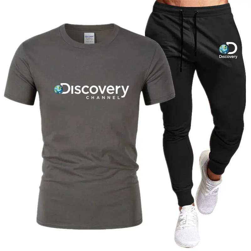 

Summer Discovery Channel brand Men's Set Tracksuit Sportswear Track Suits Male Sweatsuit Short Sleeves T shirt 2 piece set