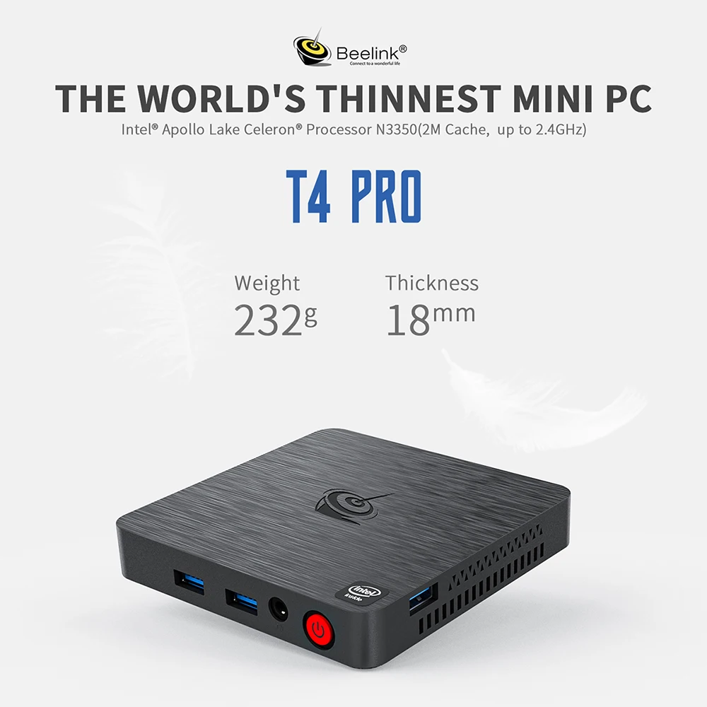 Beelink T4 Pro мини-ПК Intel Apollo Lake процессор N3350 Windows 10 4K 4 Гб 64 5 8 ггц WiFi BT4.0 1000M AC Wifi