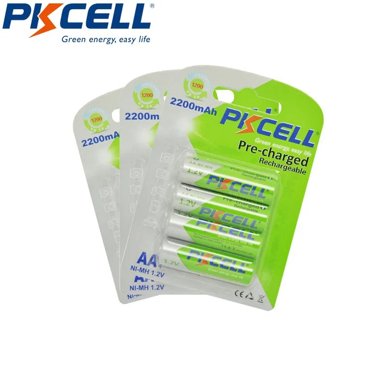 

12PCS/3PACK PKCELL 2200mAh 1.2V AA NIMH Rechargeable Battery Low self Dischargeable Battery aa for flahnight