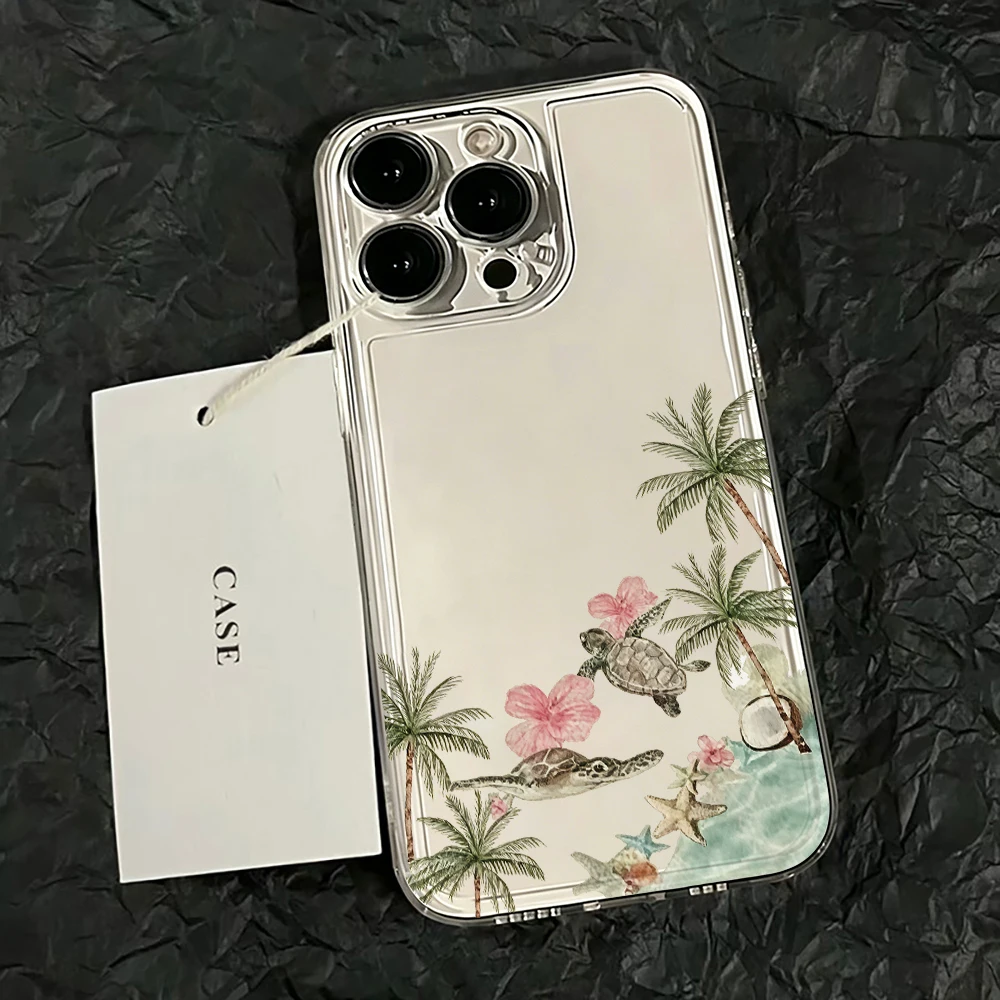 Фото Прозрачный силиконовый чехол для iPhone 17 11 13 12 14 15 16 Pro Max XS XR X 7 8 Plus 17E Air Retro Island Turtle, противоударный №3