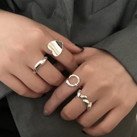 vintage geometric silver color opening rings for women fashion simple gothic adjustable rings 2022 trendy jewelry anillos mujer