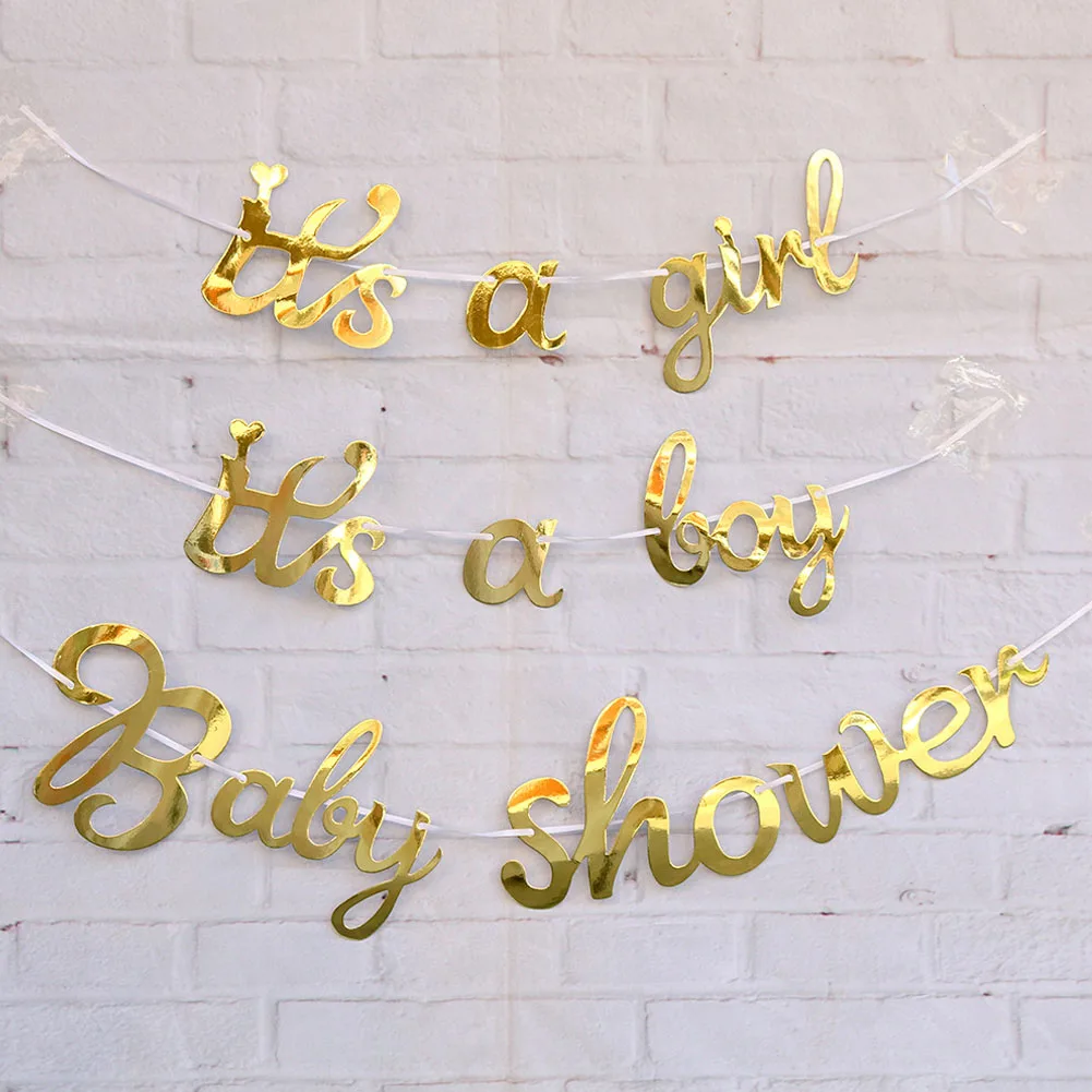 

Gold Baby Shower Banner Its a Boy Girl Bunting Garland Baby Shower Birthday Decoration Blue Pink Gender Reveal Party Supplies