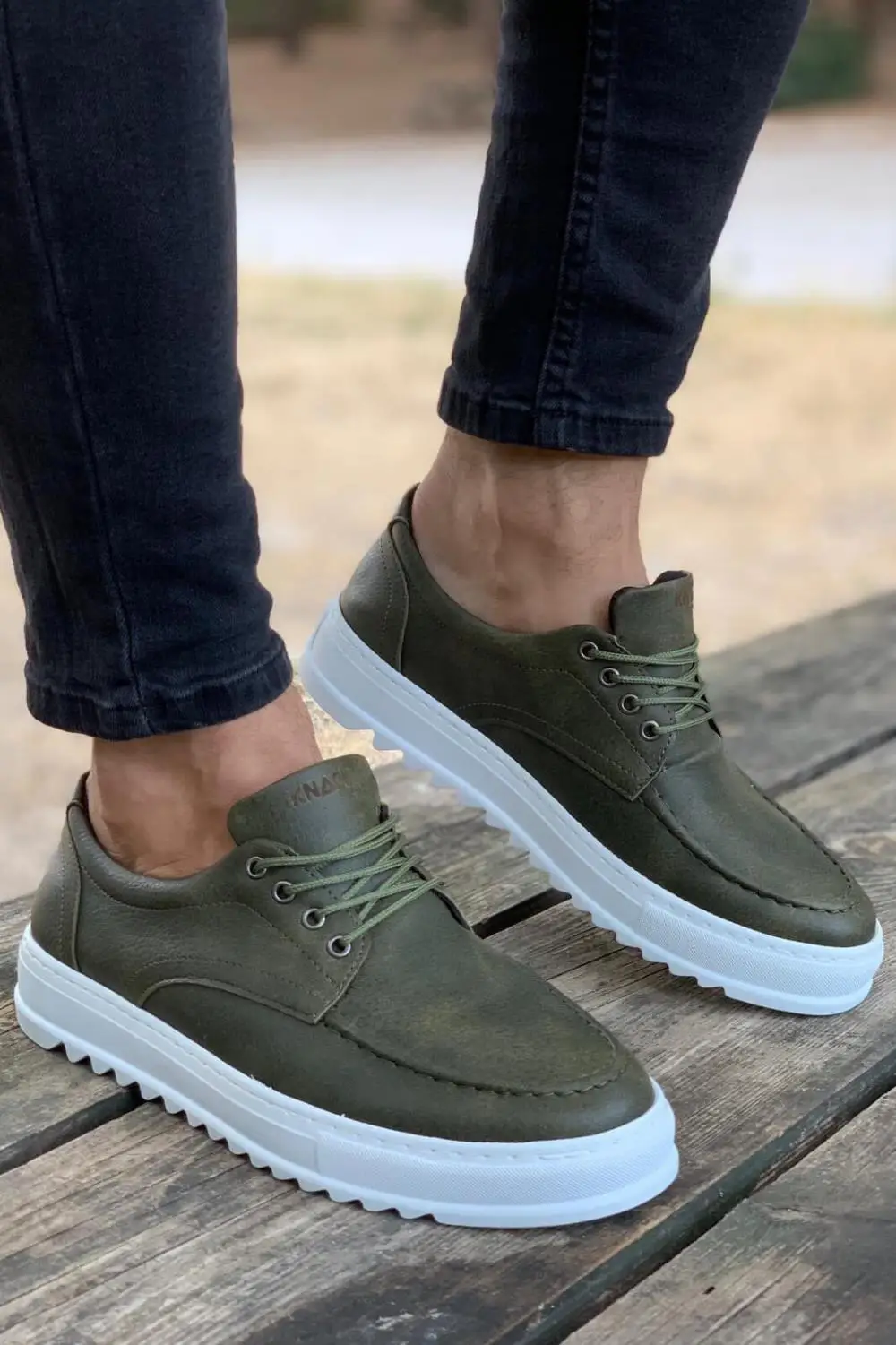 

Knack Casual Men's Shoes Khaki Faux Leather Lace-Up Closure White Stitched High Sole Hiking Breathable Sneakers Use Summer Air Comfortable Flexible Lightweight Elegant Luxury Stylish Design Travel Office Wedding T12