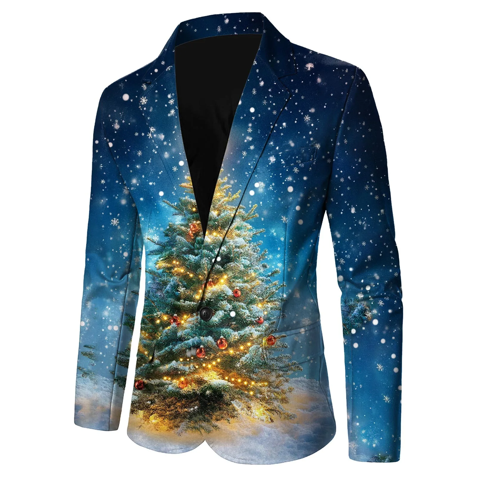 Мужской рождественский пиджак с принтом v-образным вырезом и длинными рукавами