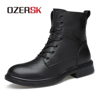 OZERSK Comfortable Genuine Leather Autumn Shoes Fashion Men Winter Boots Round Toe High Top Boots For Men Male Leather Boots